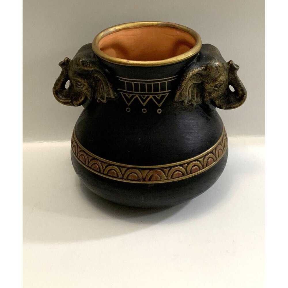 Pottery Jug Vase Elephant Handles Painted Decorated Embellished